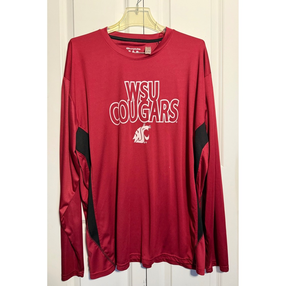Champion Elite WSU Cougars Shirt Mens 2XL Red Good Long Sleeve Wazzu NCAA